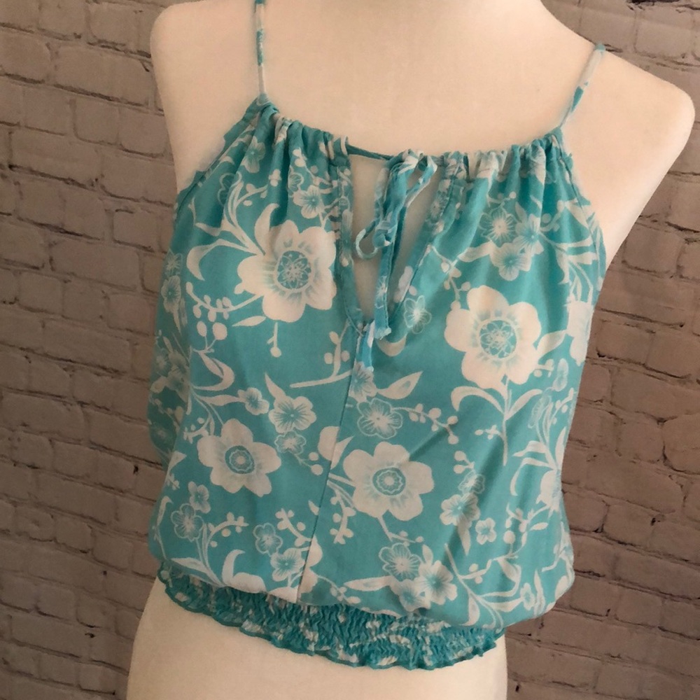 Wet Seal Blue Spaghetti String Straps Elastic Waist Crop Top Blouse Size Medium
